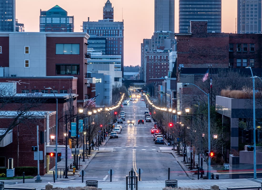 Fort Dodge, IA - Beautiful View Into the Heart of the Town While the Streets Are Empty and the Sun is Rising